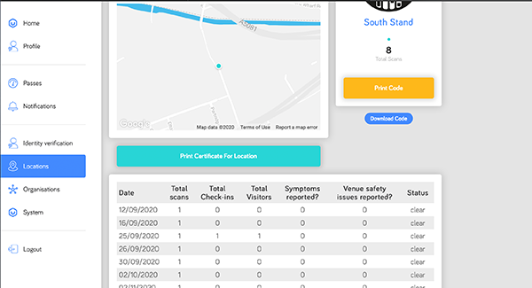 V-Health Passport™ - Example Location Data