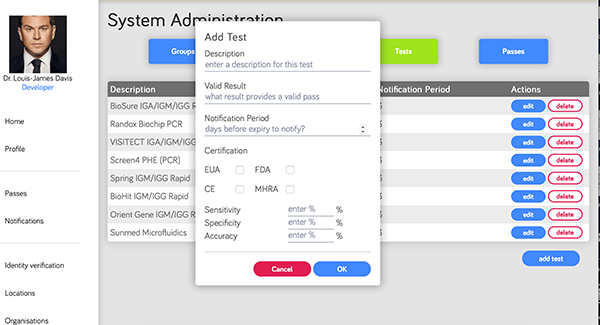 V-Health Passport™ - Manage Tests