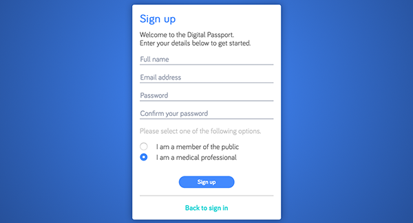 V-Health Passport™ Medical Professional Sign Up